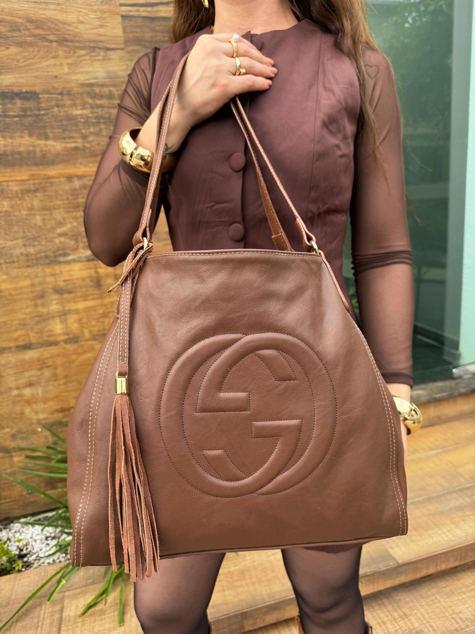 Bolsa Grande de Couro Gucci Alana