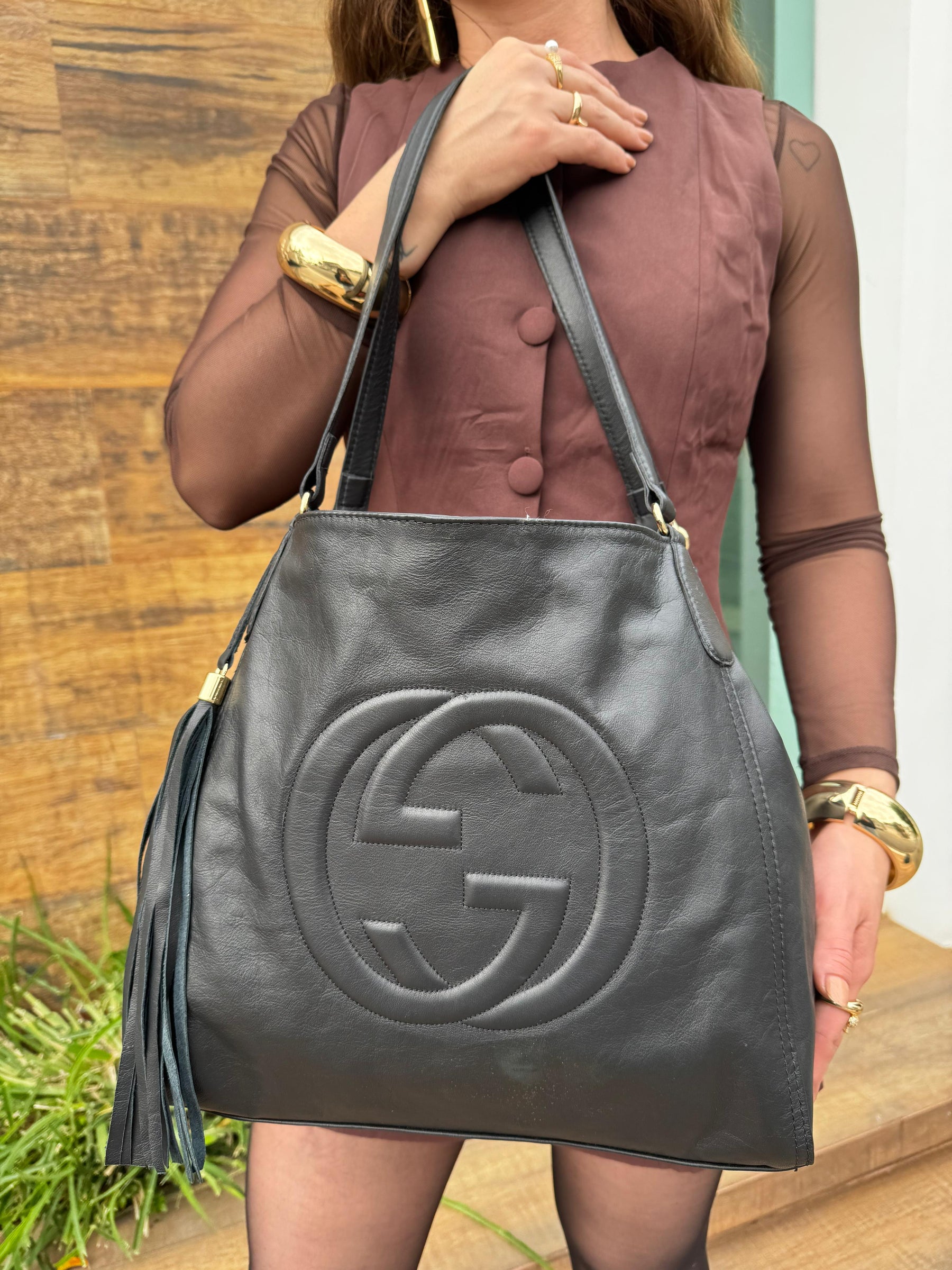 Bolsa Grande de Couro Gucci Alana