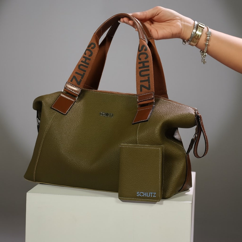 Bolsa Schutz Expansível grande de Couro 2 em 1 + Porta Cartão