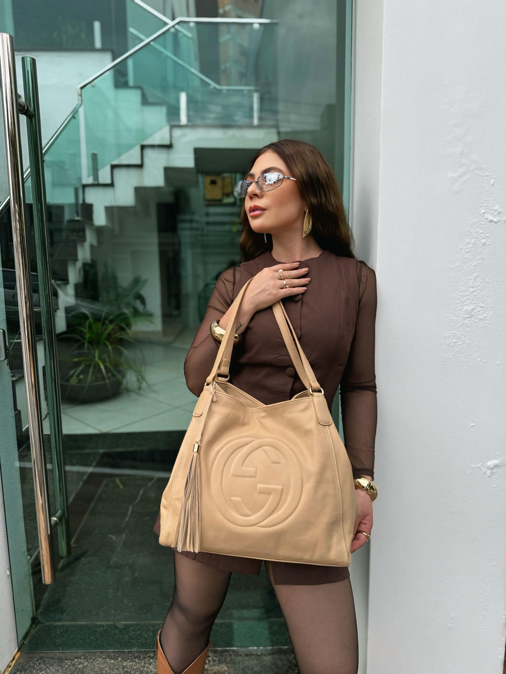 Bolsa Grande de Couro Gucci Alana