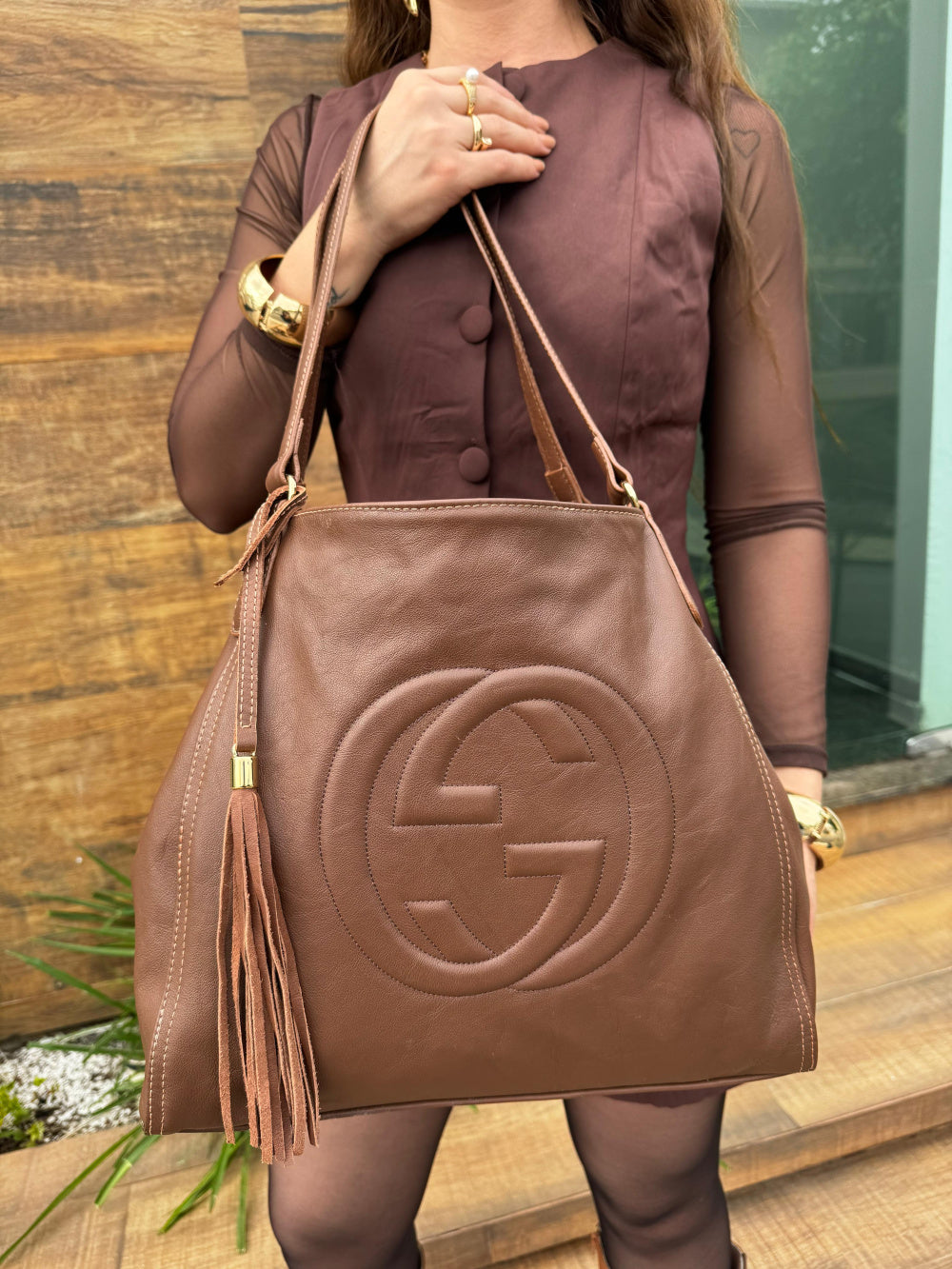 Bolsa Grande de Couro Gucci Alana